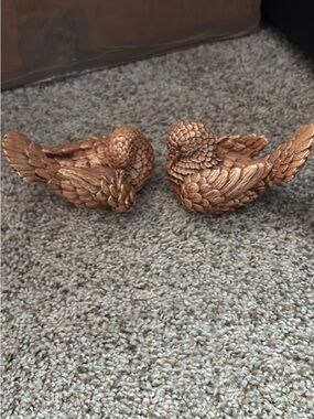 Decorative Copper-Tone Dove Bird Figurine Pair - Home Accents Decor